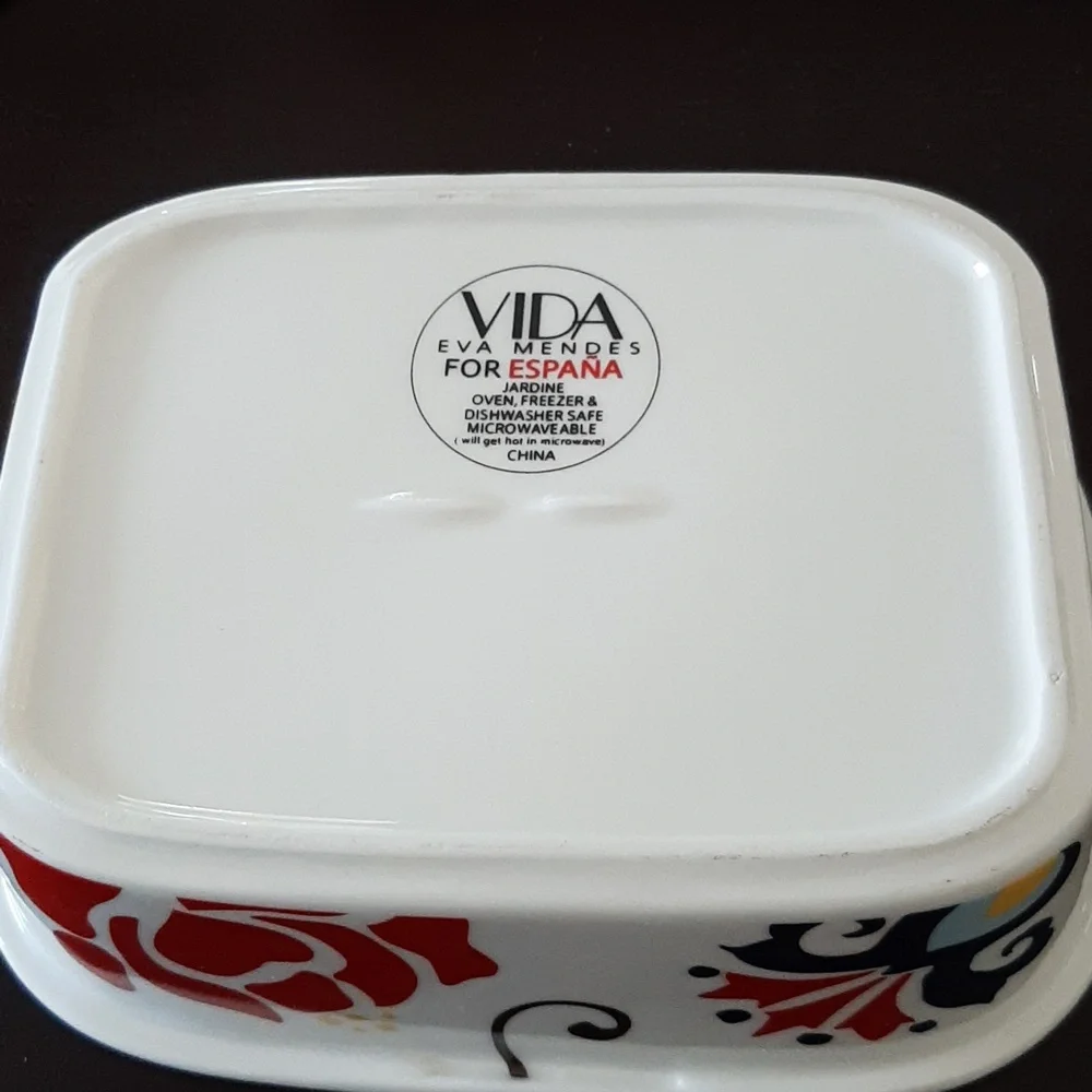 VIDA Eva Mendes Porcelain Container with Red and Black Floral Design